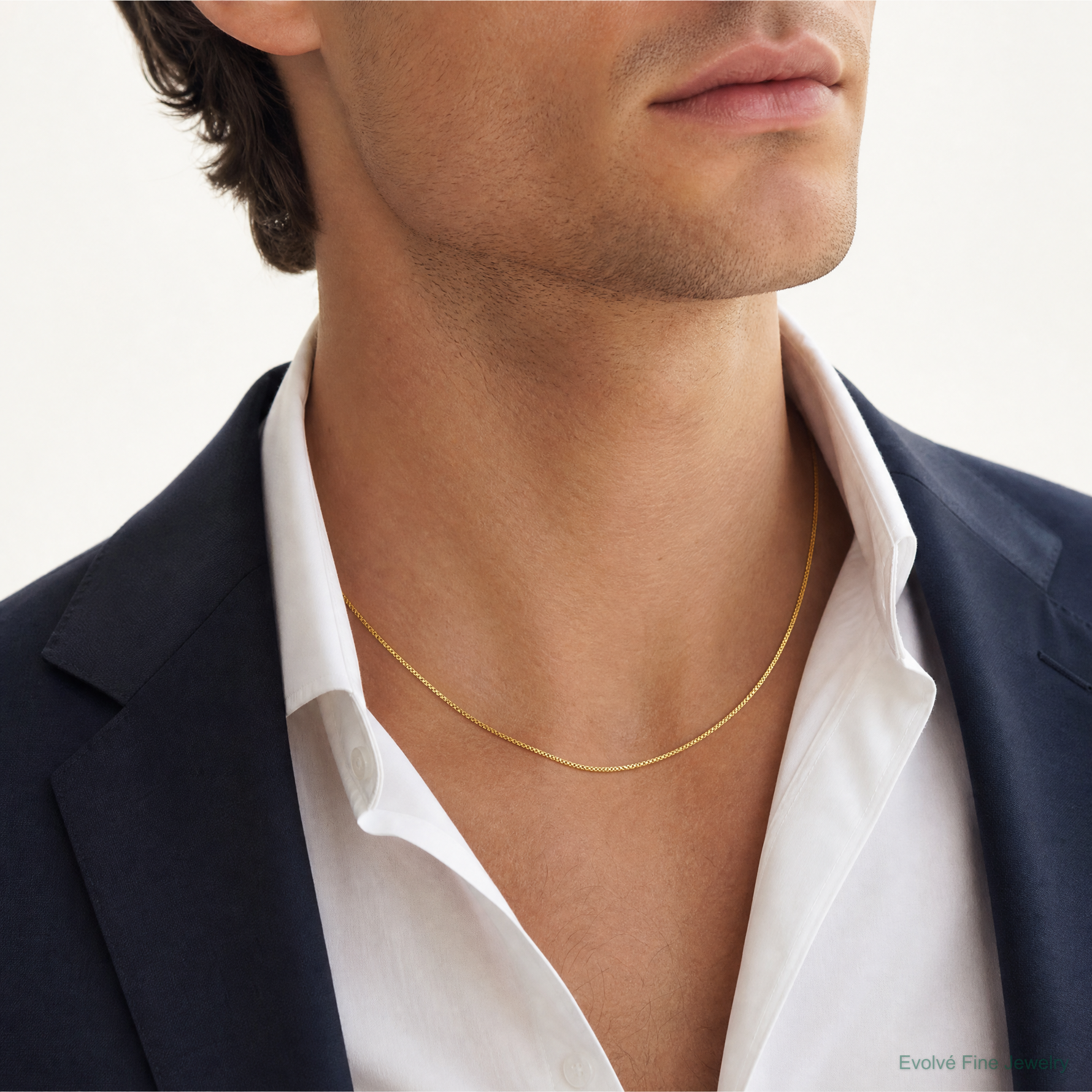 14k .7mm Box with Lobster Clasp Chain - Model Shot