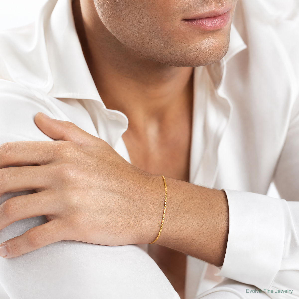 14k .9mm Box with Lobster Clasp Chain - Model Shot