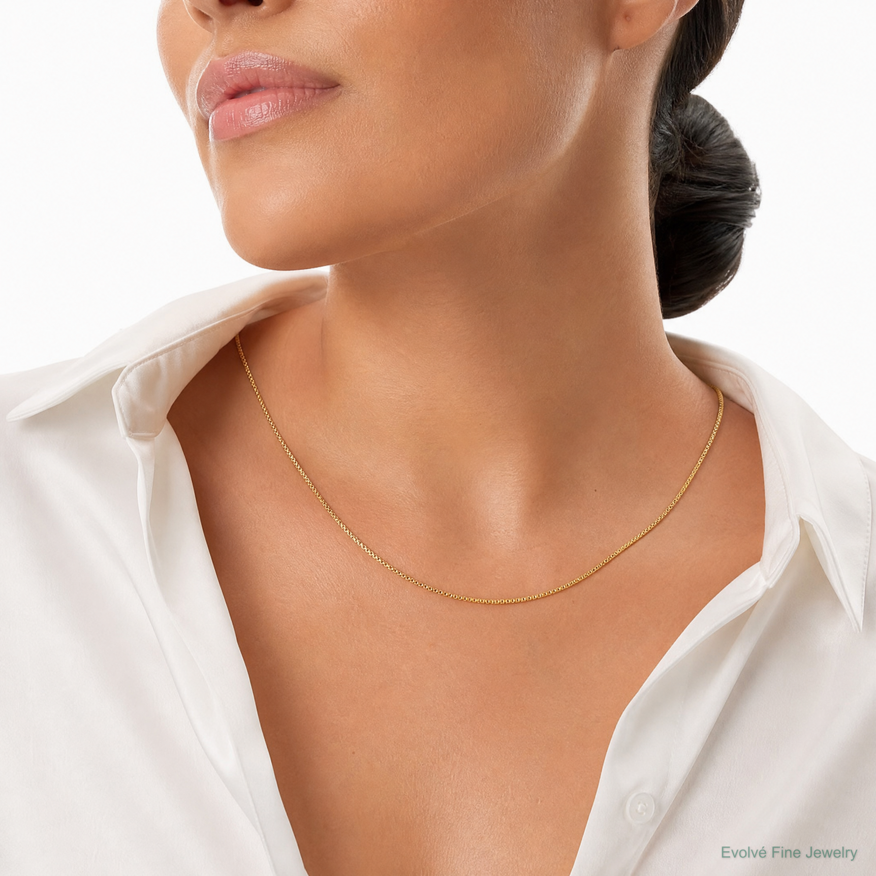 14k 1mm Box Chain - Model Shot