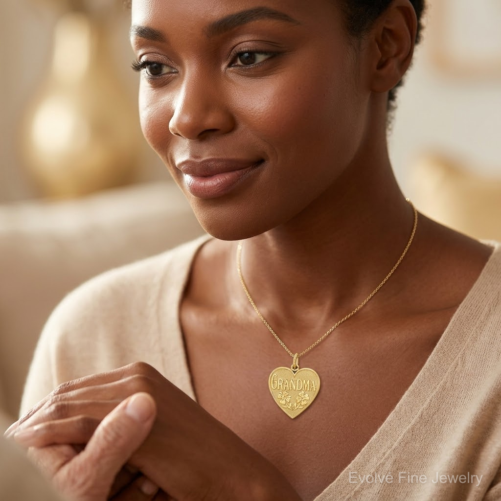 14k GRANDMA Heart Charm - Model Shot