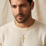 14K Satin and Diamond -Cut Cross Pendant - Model Shot