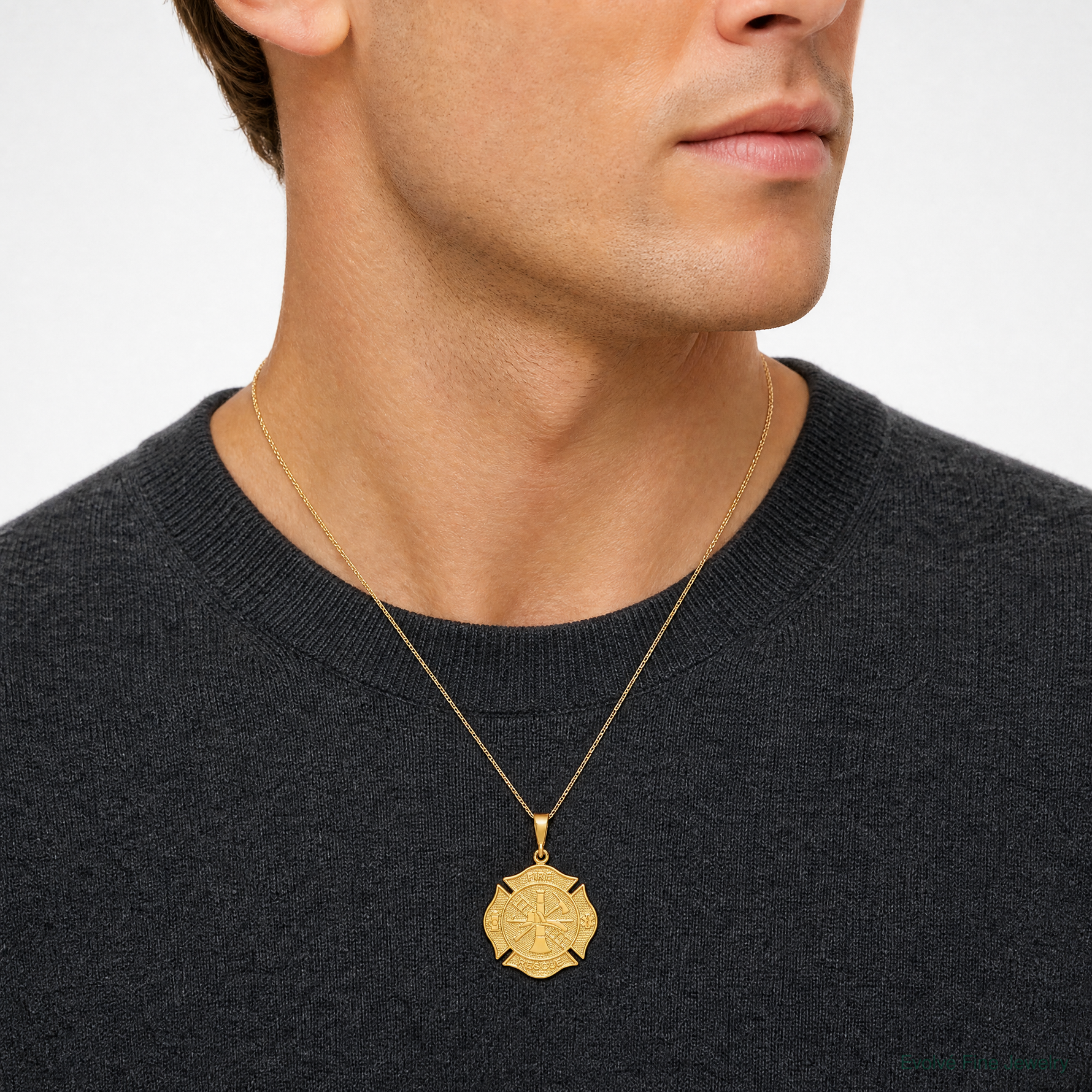 14k FIRE RESCUE Pendant - Model Shot