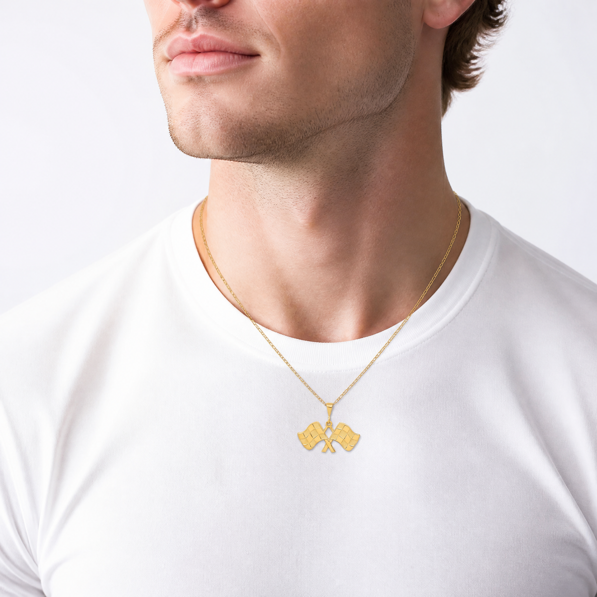 14k Racing Flags Pendant - Model Shot