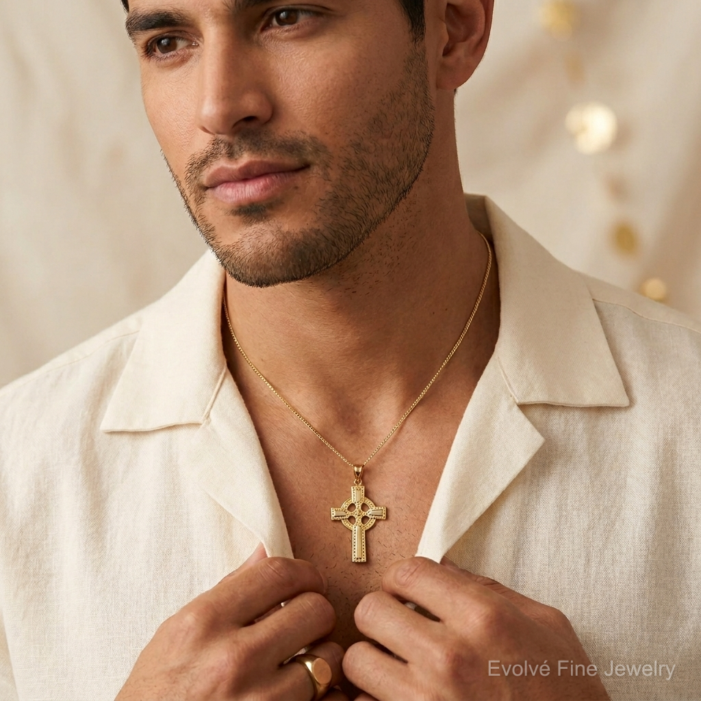 14k Celtic Cross Pendant - Model Shot