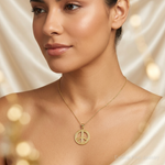 14k Solid Polished Peace Sign Pendant - Model Shot