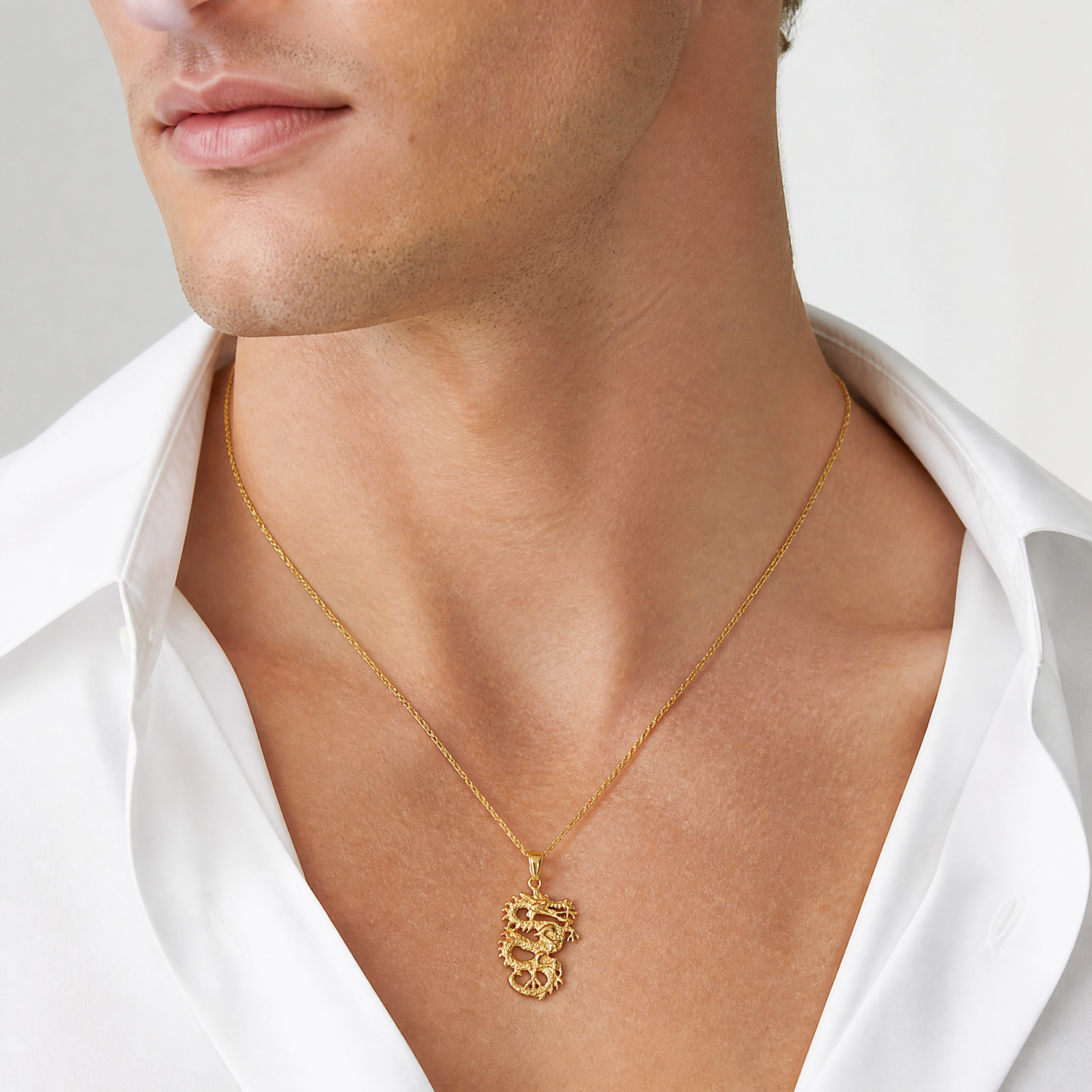 14k Solid 3-D Dragon Pendant - Model Shot