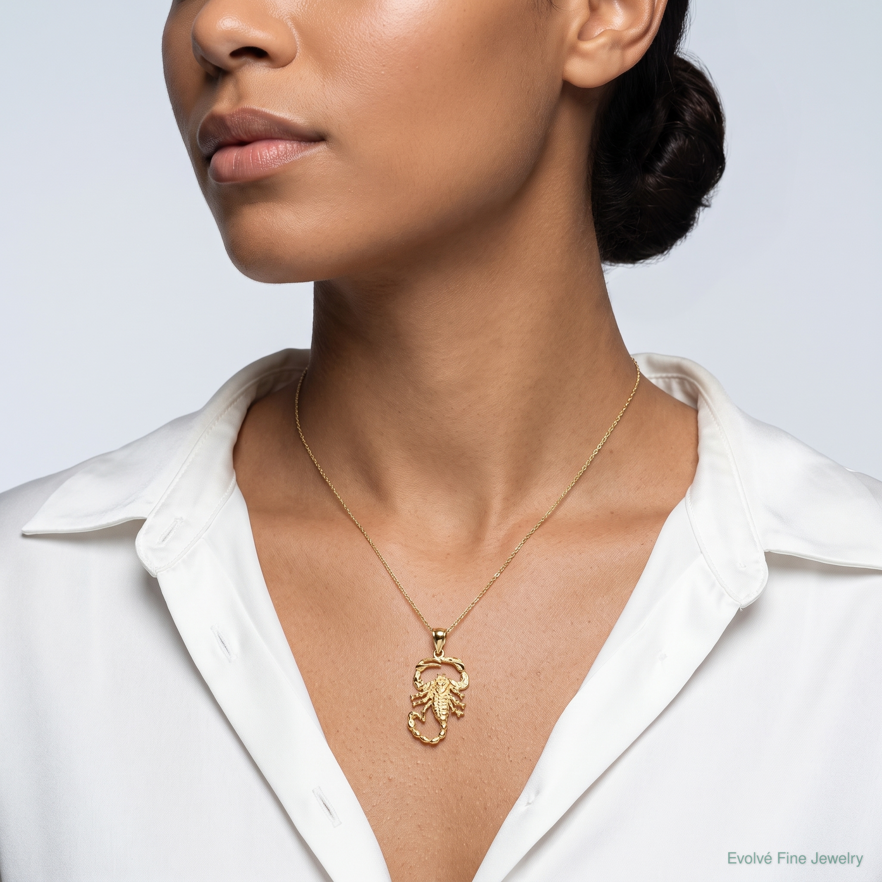 14k Solid Polished Open-Backed Scorpion Pendant - Model Shot