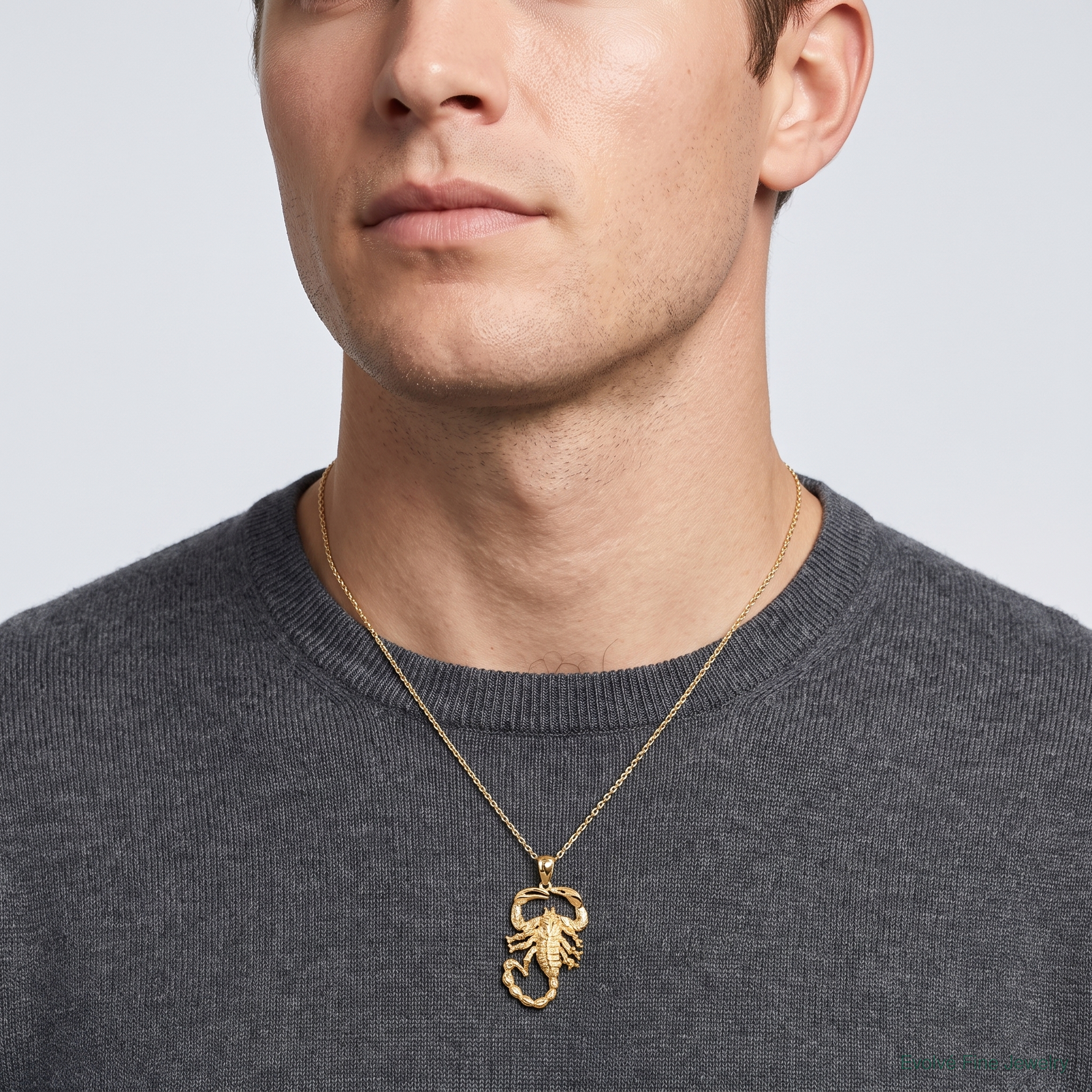 14k Solid Polished Open-Backed Scorpion Pendant - Model Shot
