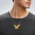 14k Solid Polished Eagle Pendant - Model Shot