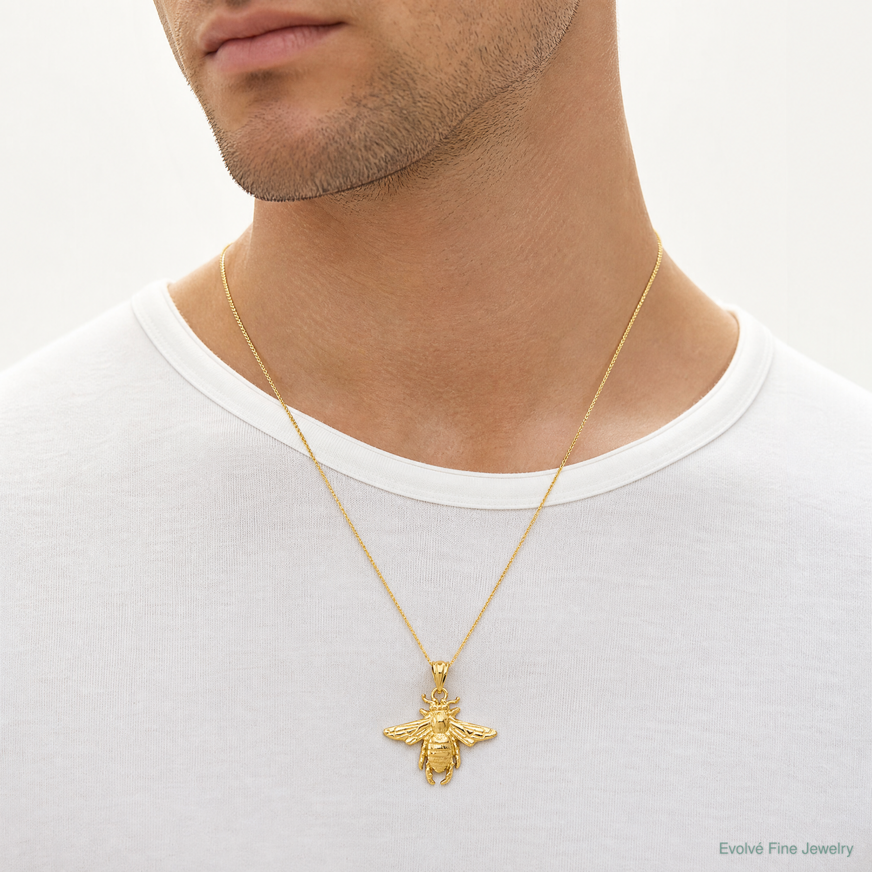 14k Solid Open-Backed Bee Pendant - Model Shot