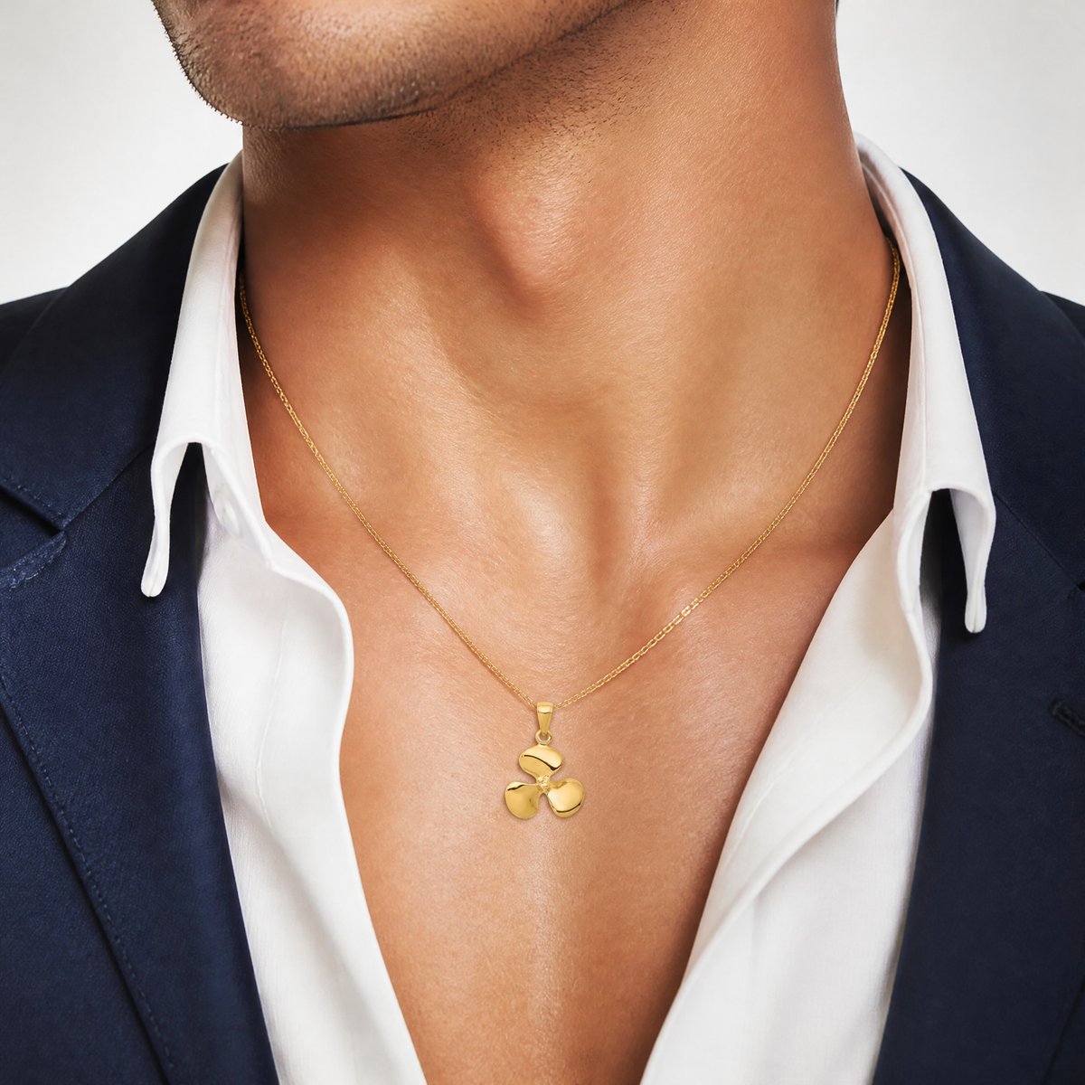 14K Polished 3-D Propeller Pendant - Model Shot