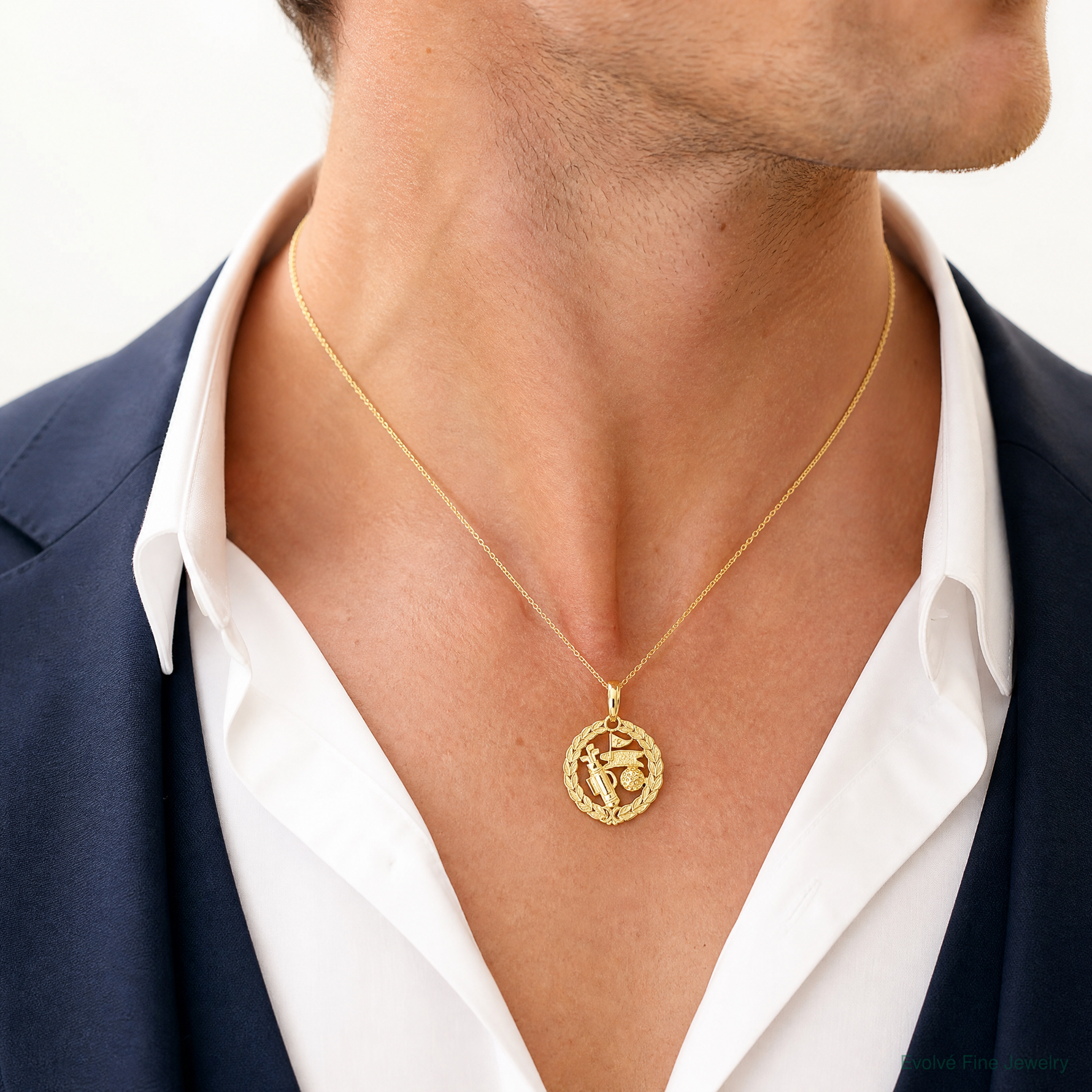 14k Solid Polished Golf Theme Pendant - Model Shot