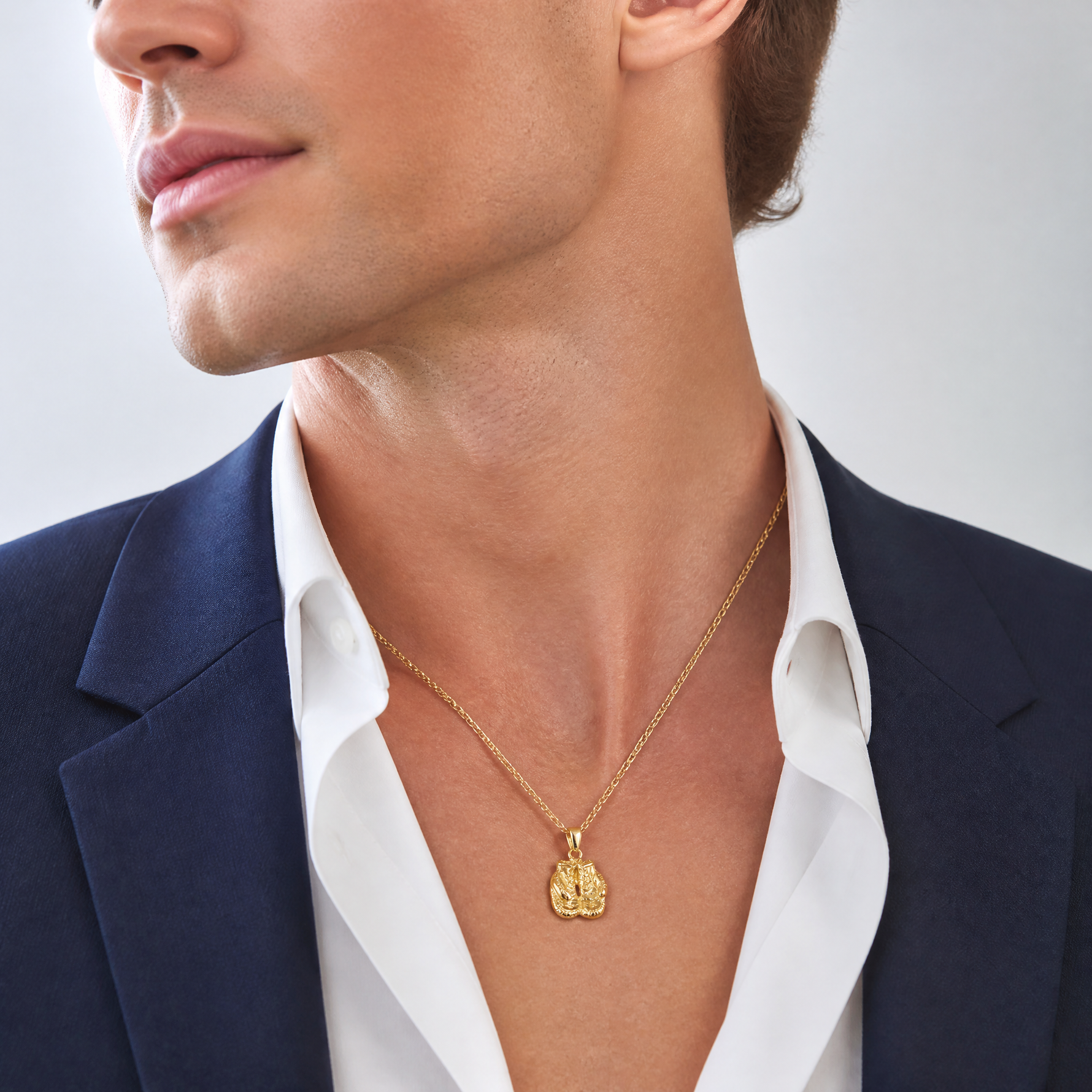 14k Solid Polished Open-Backed Boxing Gloves Pendant - Model Shot