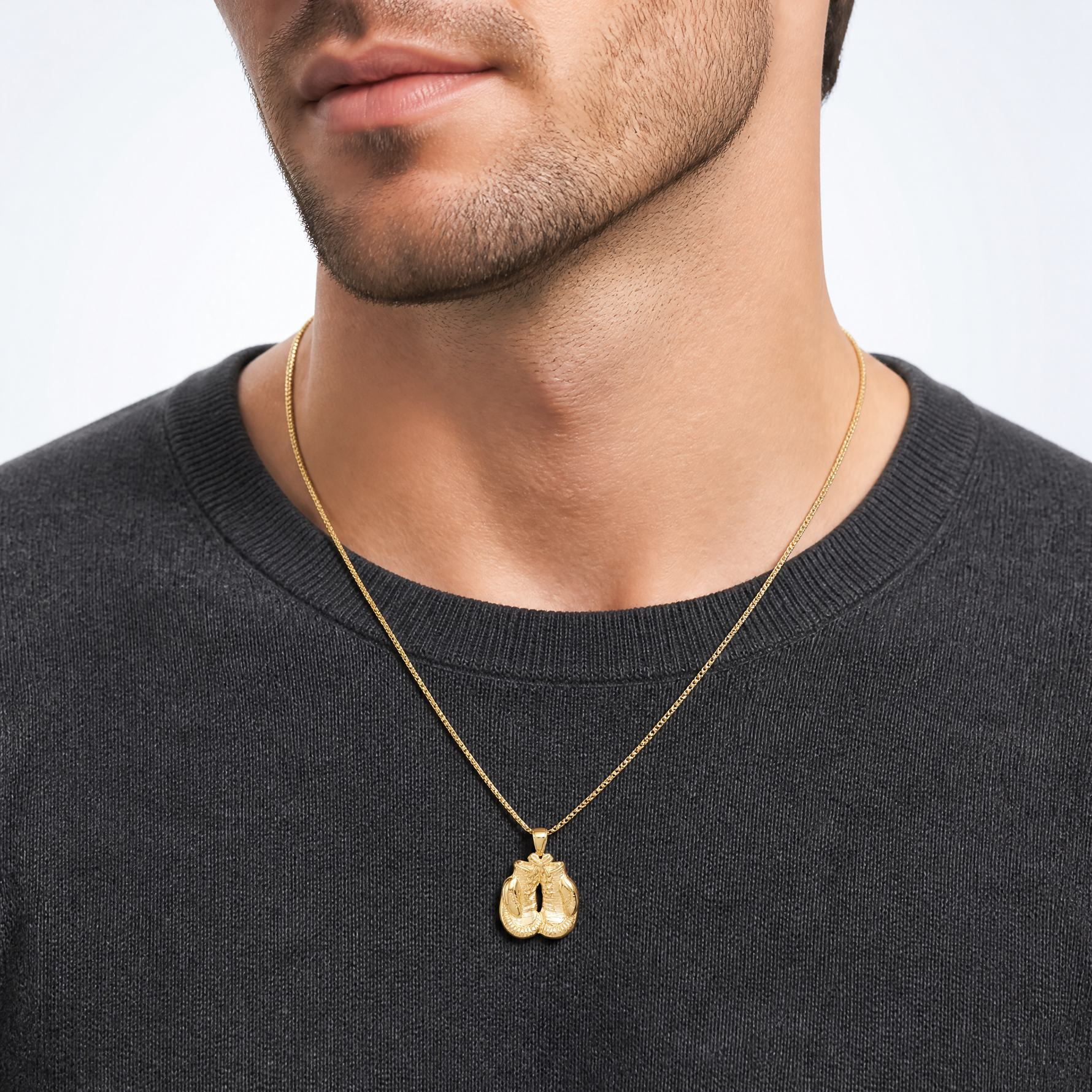 14k Solid Polished Open-Backed Boxing Gloves Pendant - Model Shot