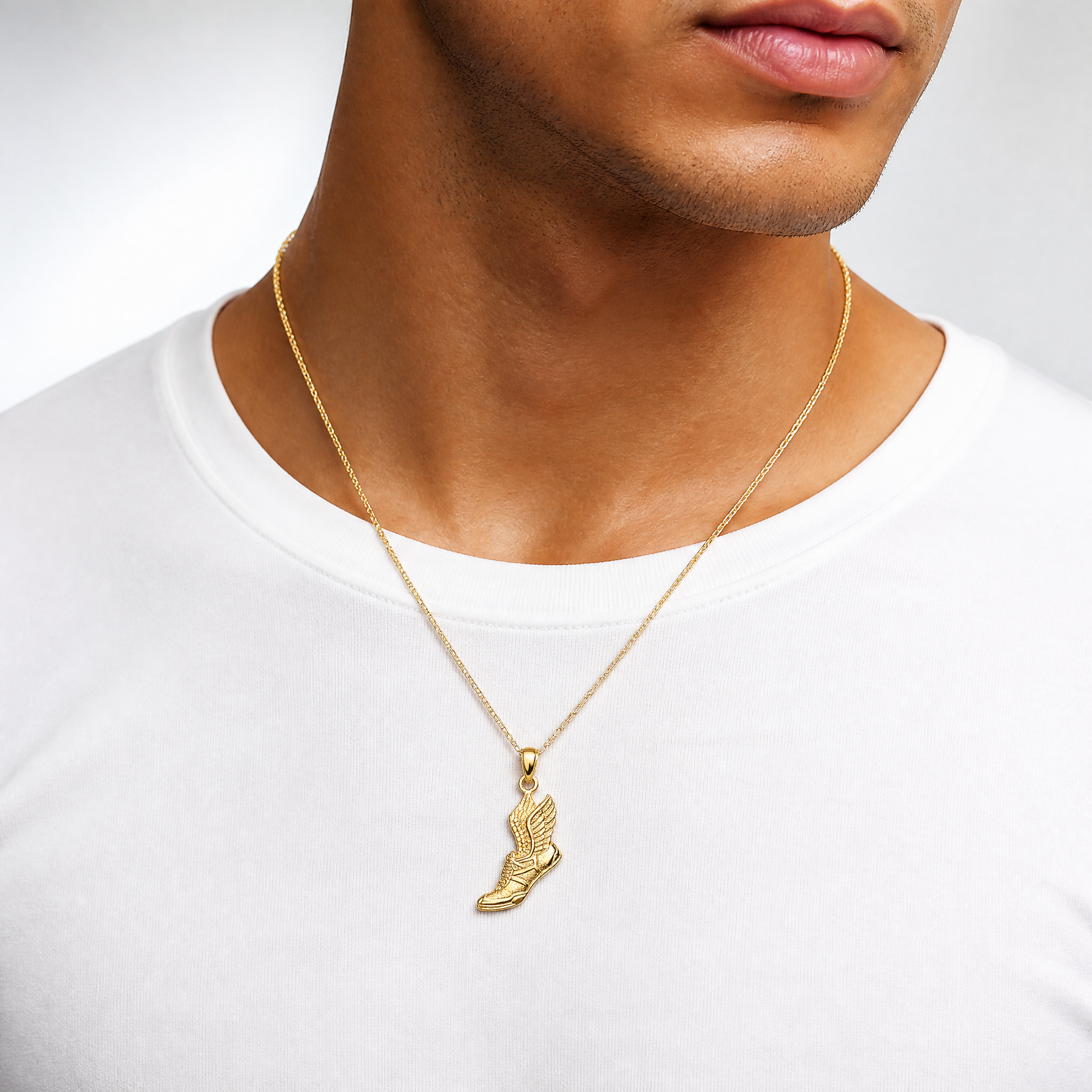 14k Polished Running Shoe Pendant - Model Shot