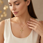 14k Polished Cross Pendant - Model Shot
