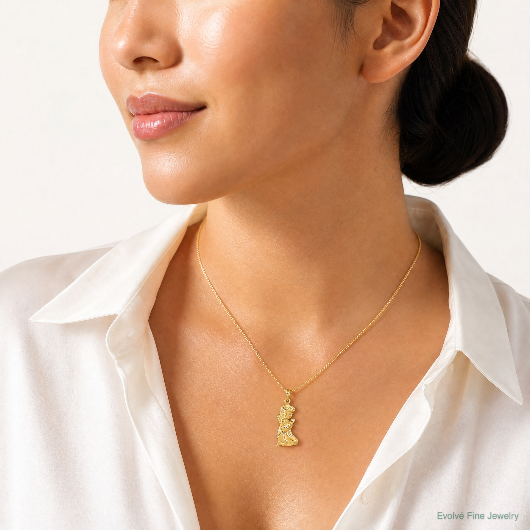 14k Praying Girl Pendant - Model Shot