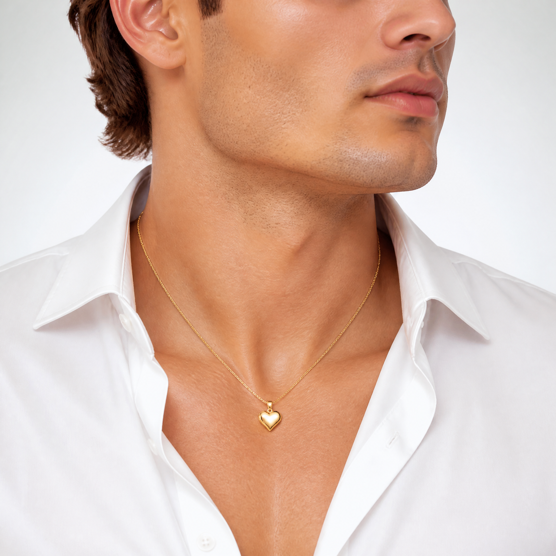 14K Polished 3-D Puffed Heart Pendant - Model Shot