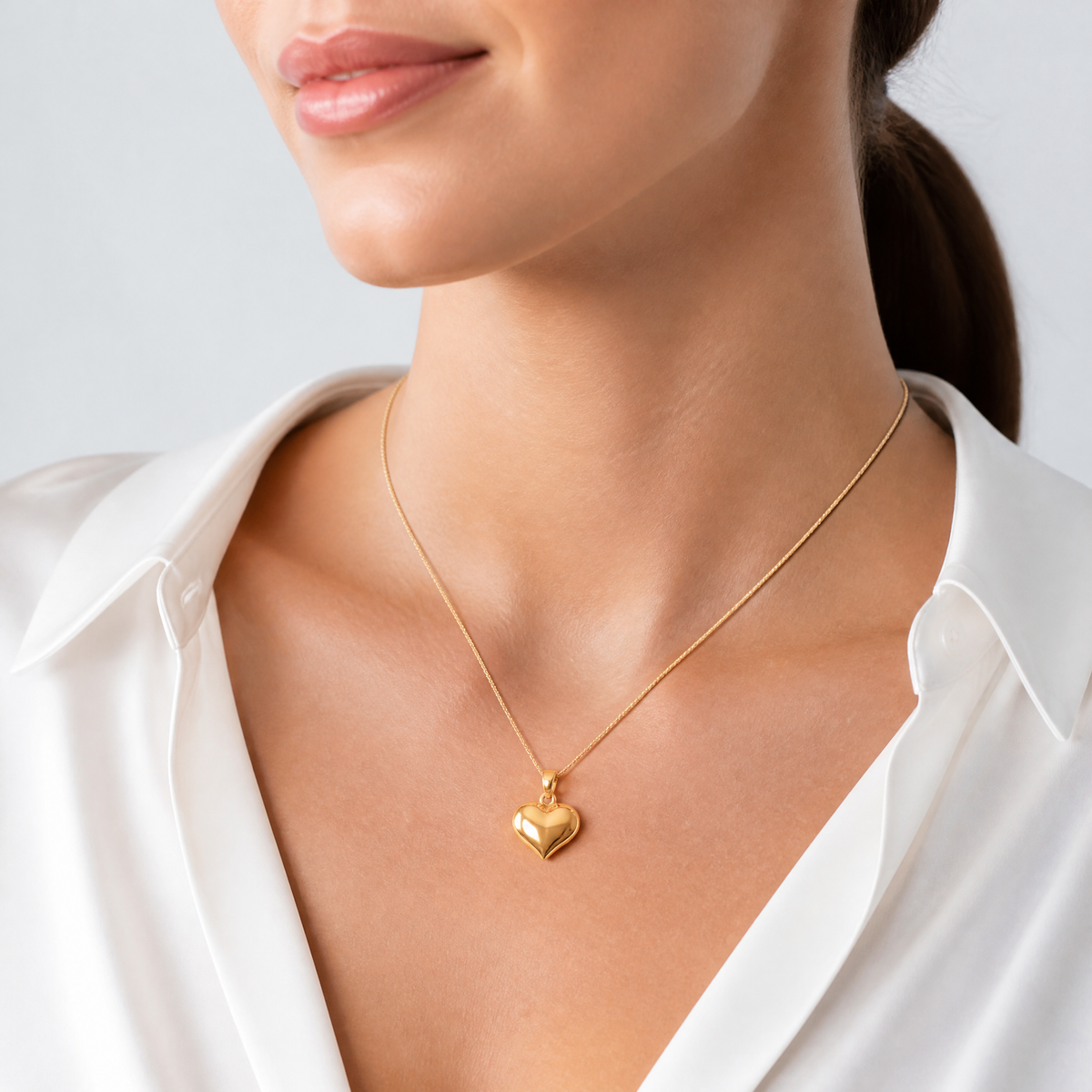 14K Polished 3-D Puffed Heart Pendant - Model Shot