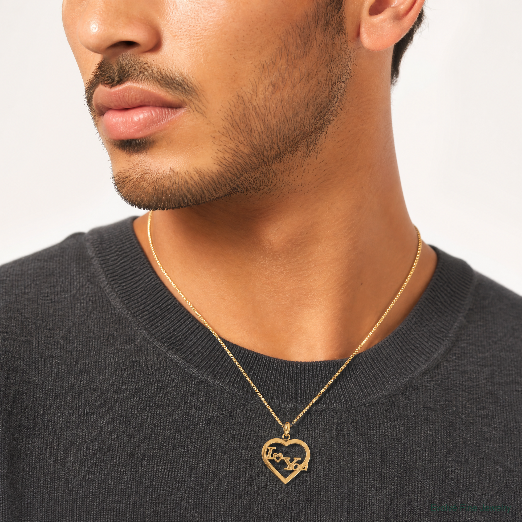 14k I HEART YOU in Heart Frame Charm - Model Shot