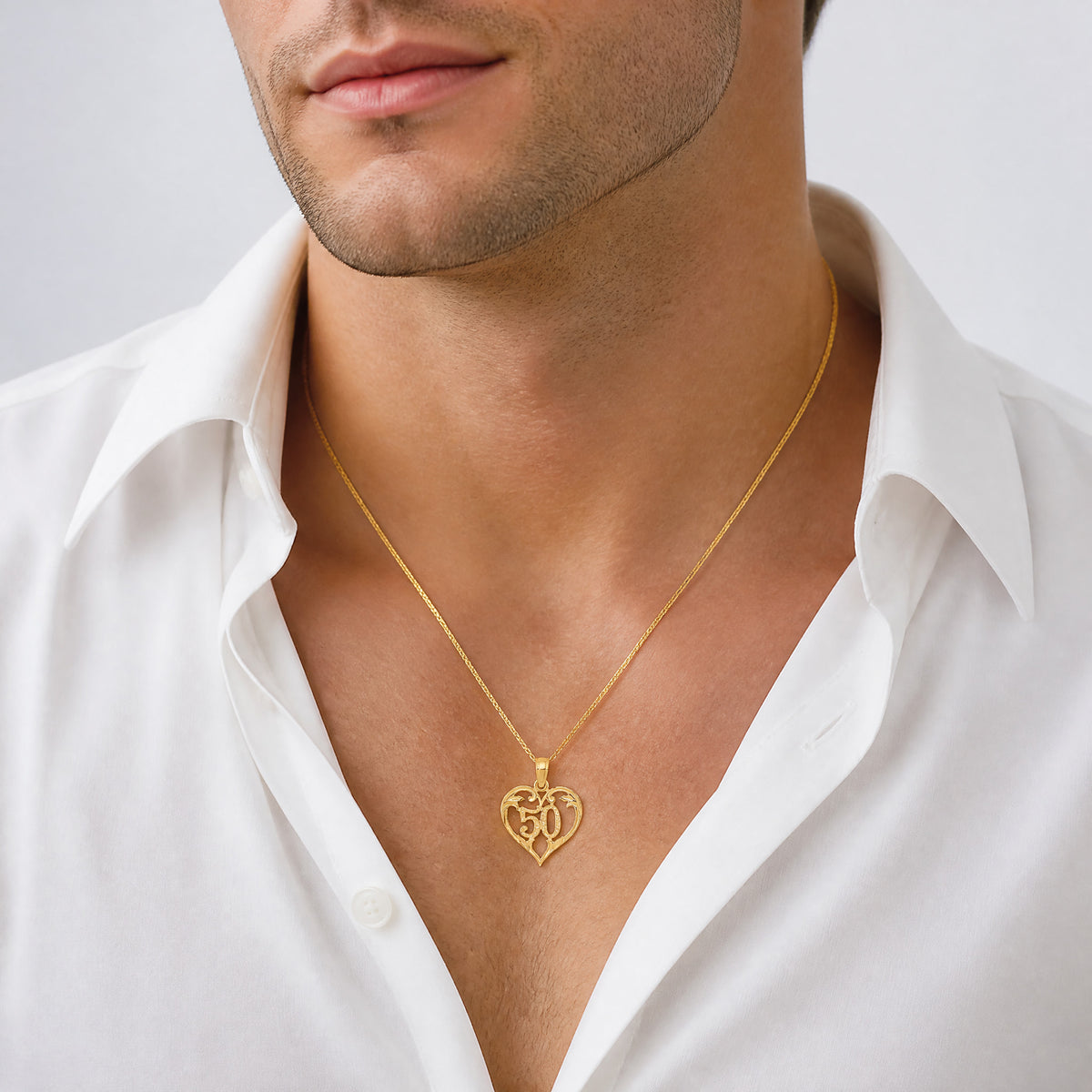 14k 50 in Heart Cut-out Pendant - Model Shot