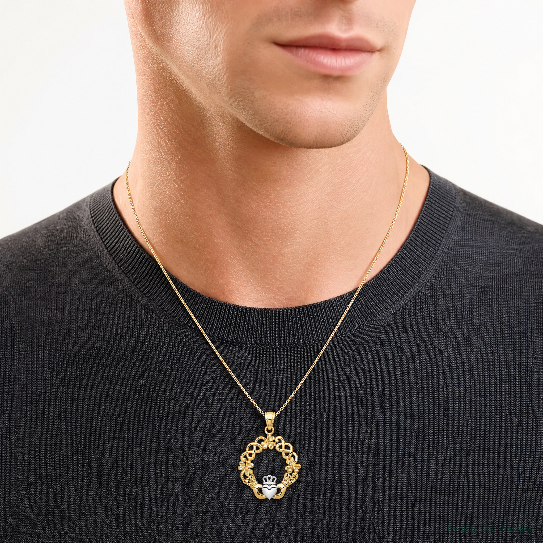 14k Rhodium Claddagh Pendant - Model Shot