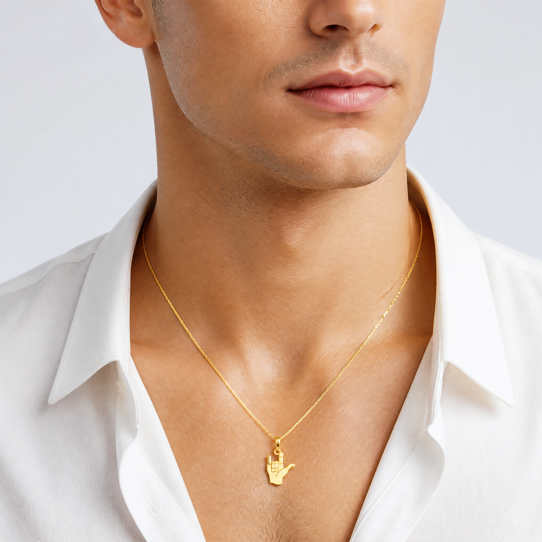 14k I Love You Hand/ Sign Language Pendant - Model Shot