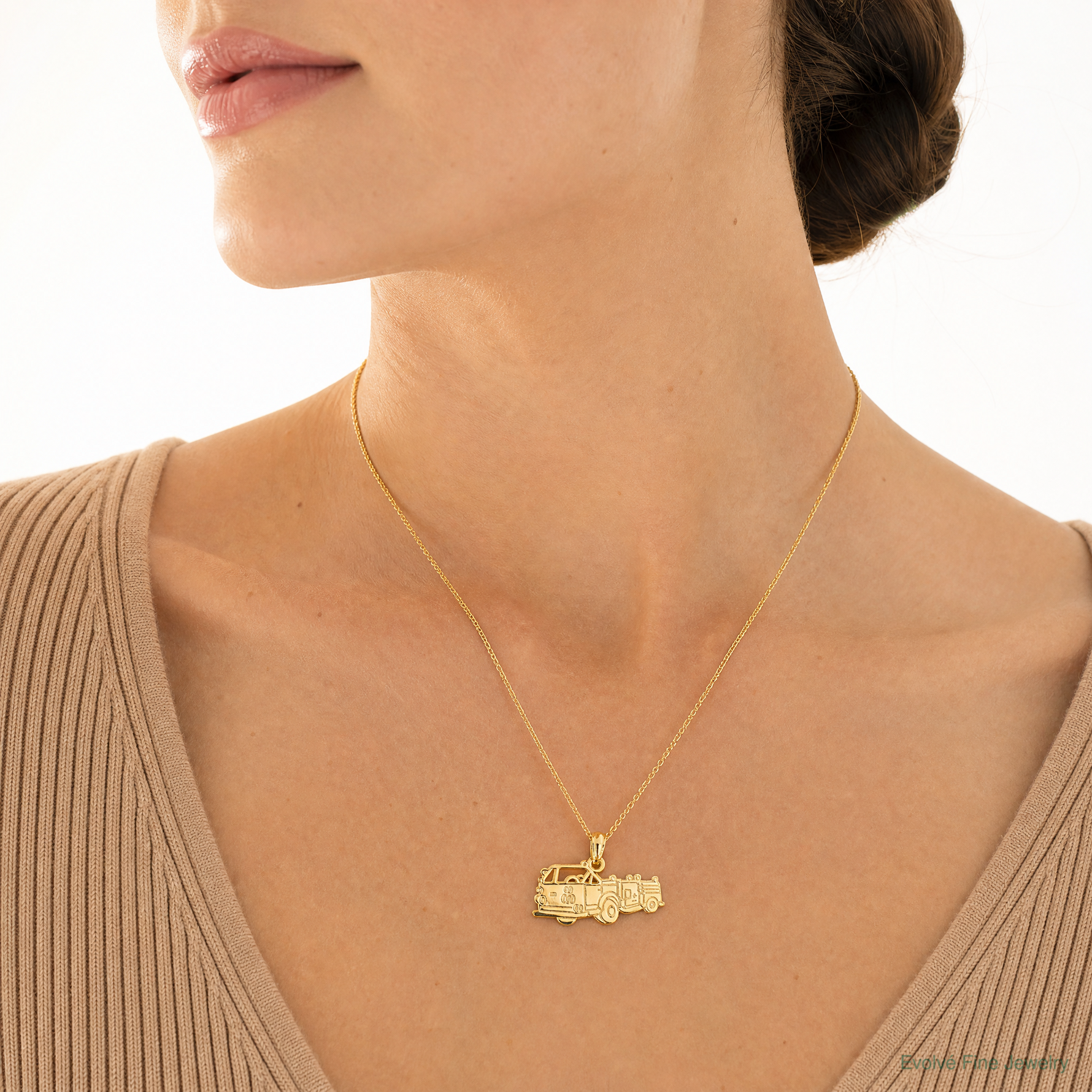 14k Fire Truck Charm - Model Shot