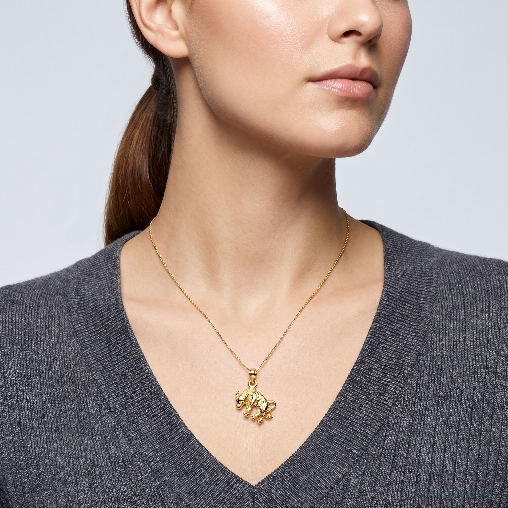14k 3-D Taurus Zodiac Charm - Model Shot