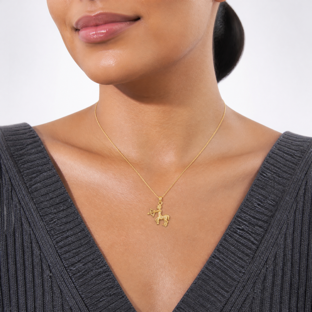 14k 3-D Sagittarius Zodiac Charm - Model Shot