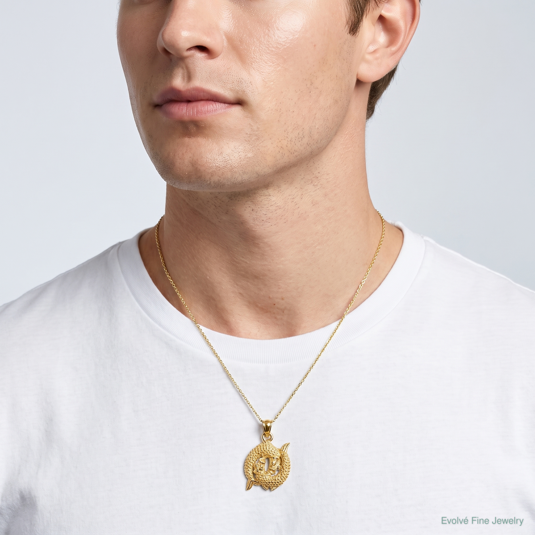 14k 3-D Pisces Zodiac Charm - Model Shot