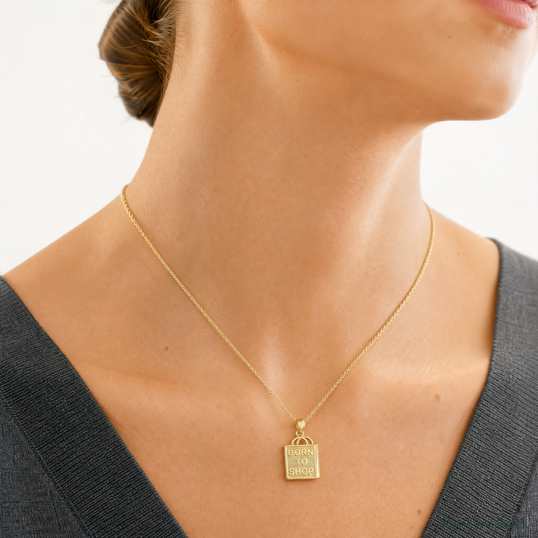 14K Shopping Bag w/BORN TO SHOP Pendant - Model Shot