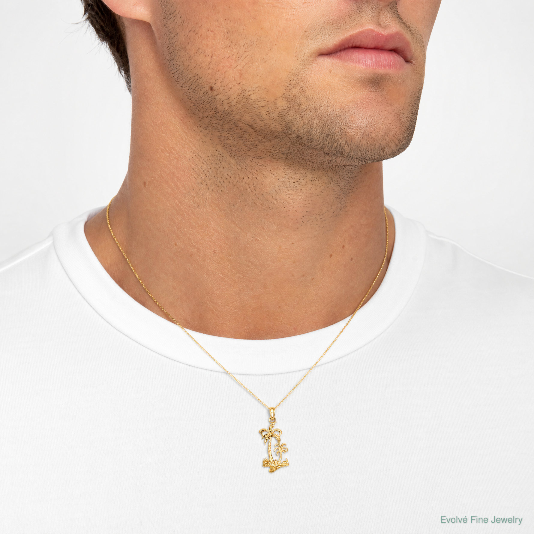 14k Double Palm Trees Pendant - Model Shot