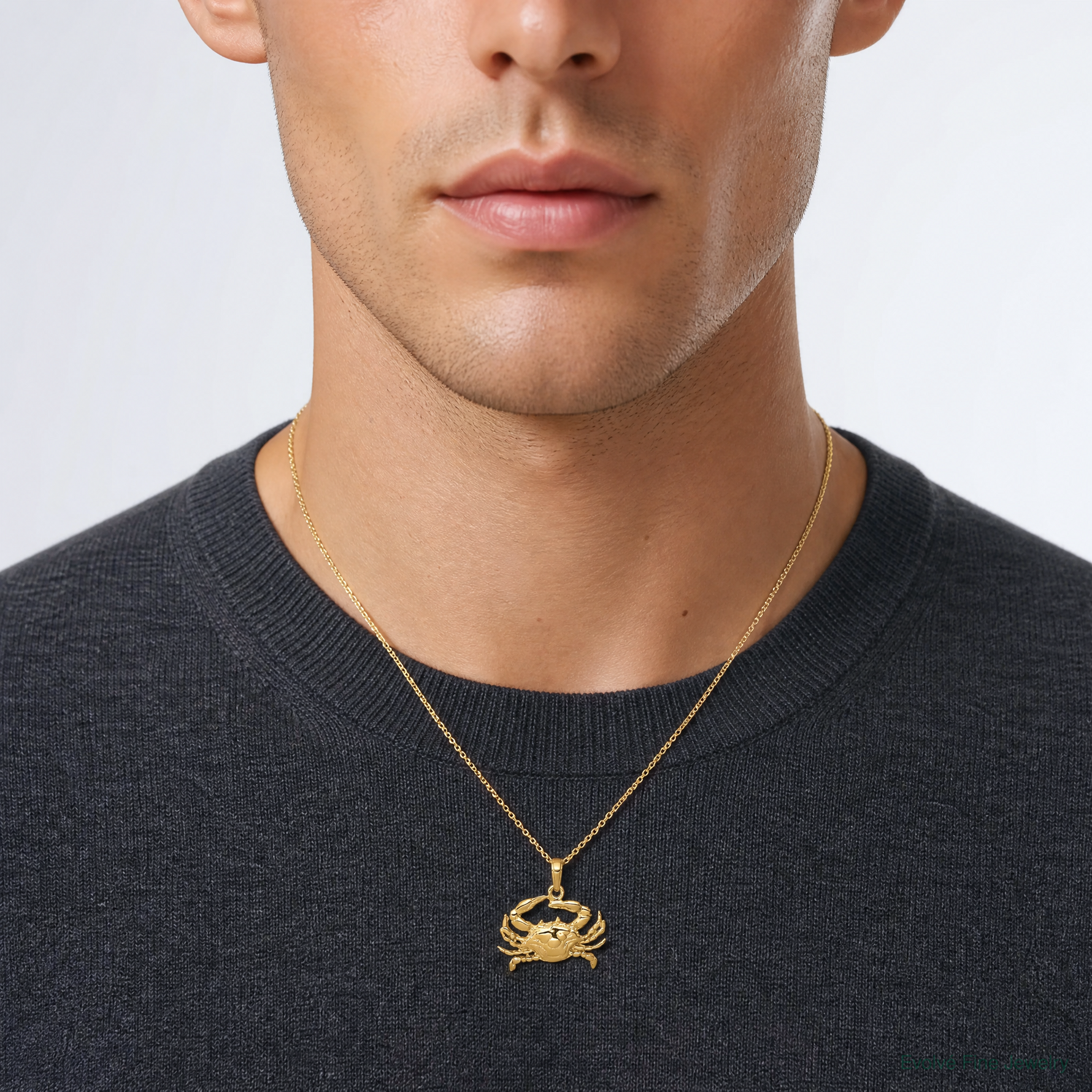 14k Blue Crab Pendant - Model Shot