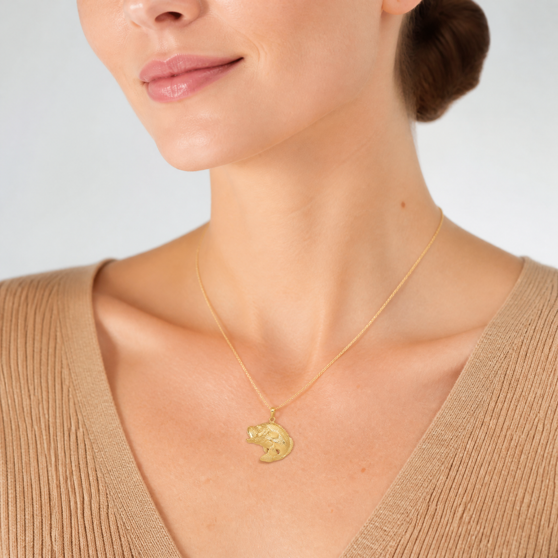 14k Bass Fish Jumping Pendant - Model Shot
