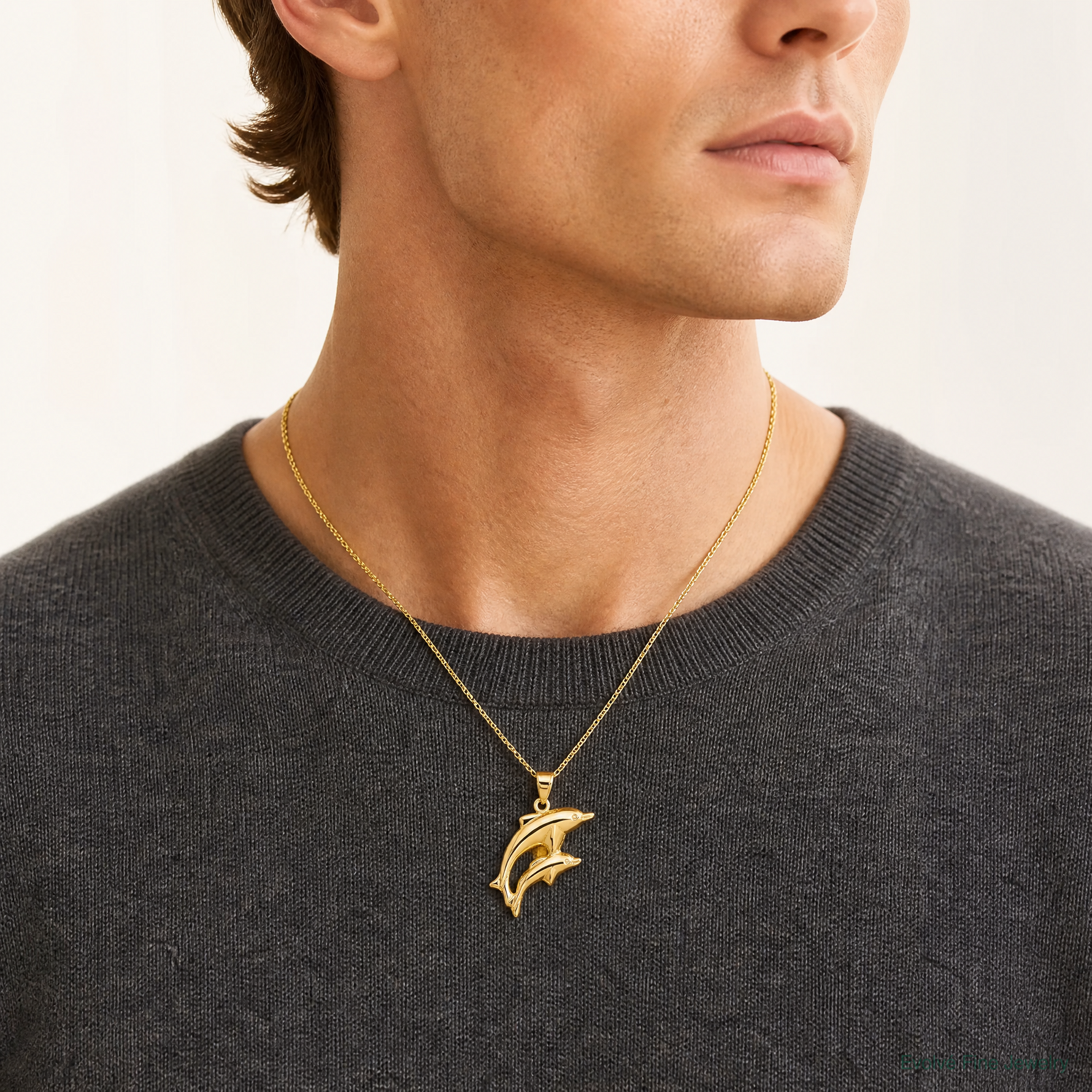 14k Dolphin Pair Pendant - Model Shot