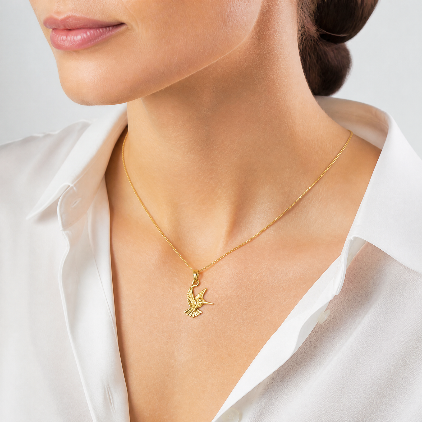 14k Hummingbird Pendant - Model Shot