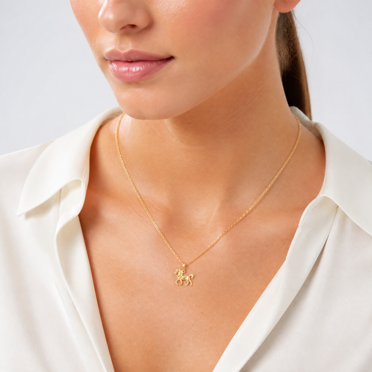 14k Standing Horse Pendant - Model Shot