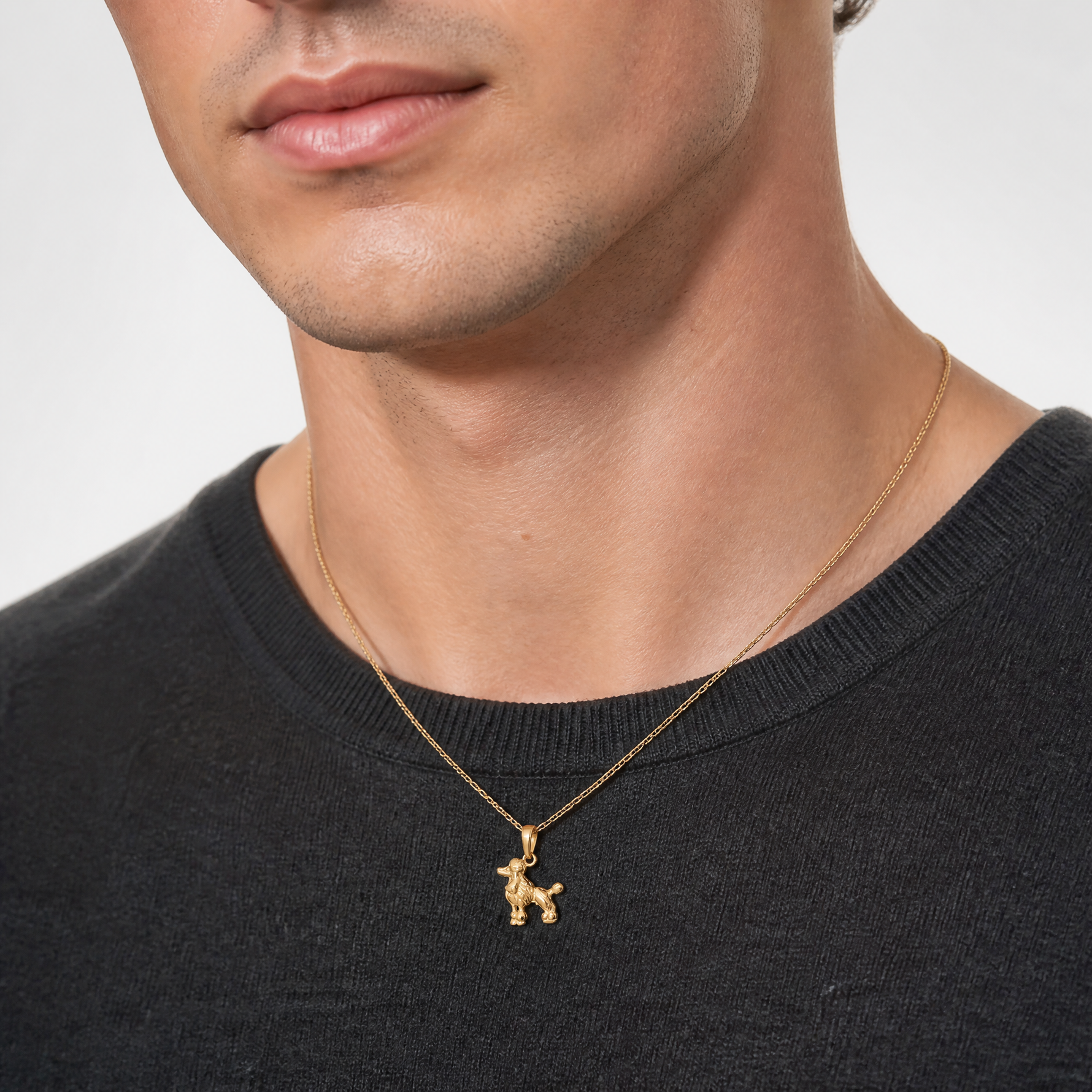 14k Poodle Dog Pendant - Model Shot