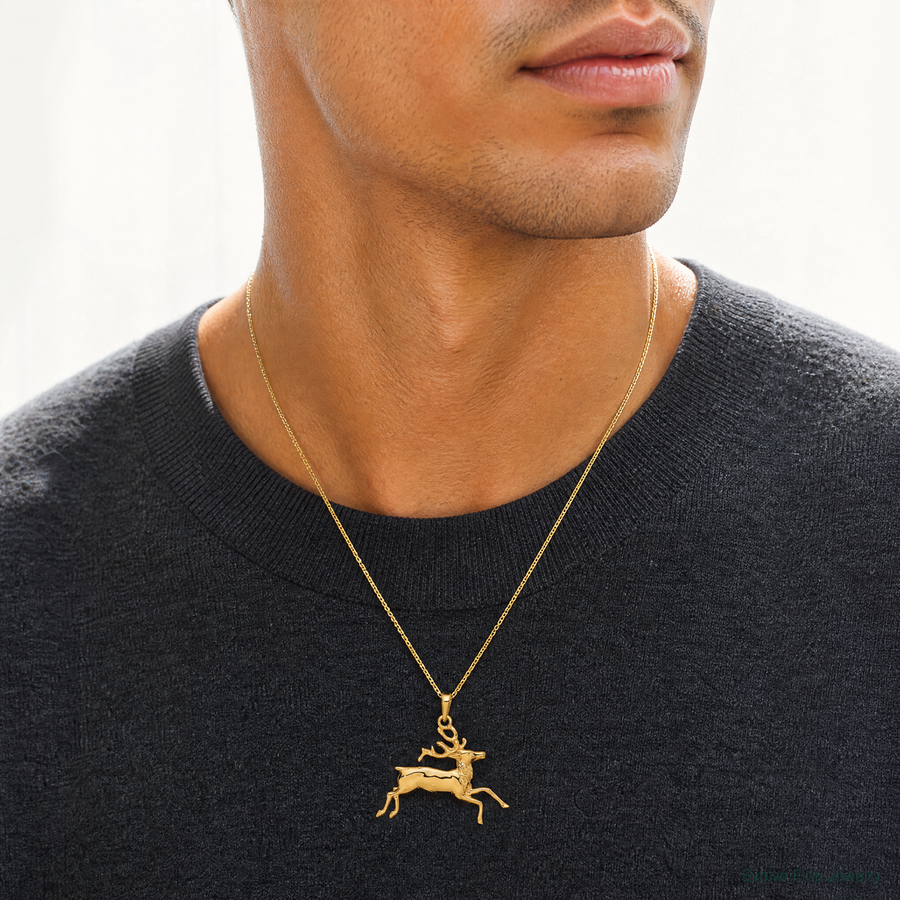 14k Deer Running Pendant - Model Shot