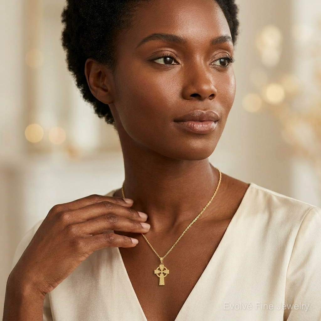 14k Diamond-cut Celtic Cross Pendant - Model Shot