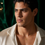 14K Polished Curved Cross Chain Slide - Model Shot