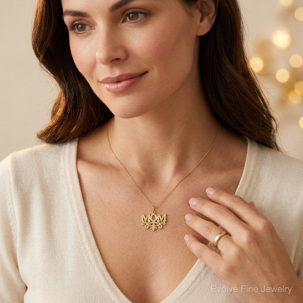 14k MOM Charm - Model Shot