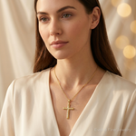 14k Hollow Cross Pendant - Model Shot