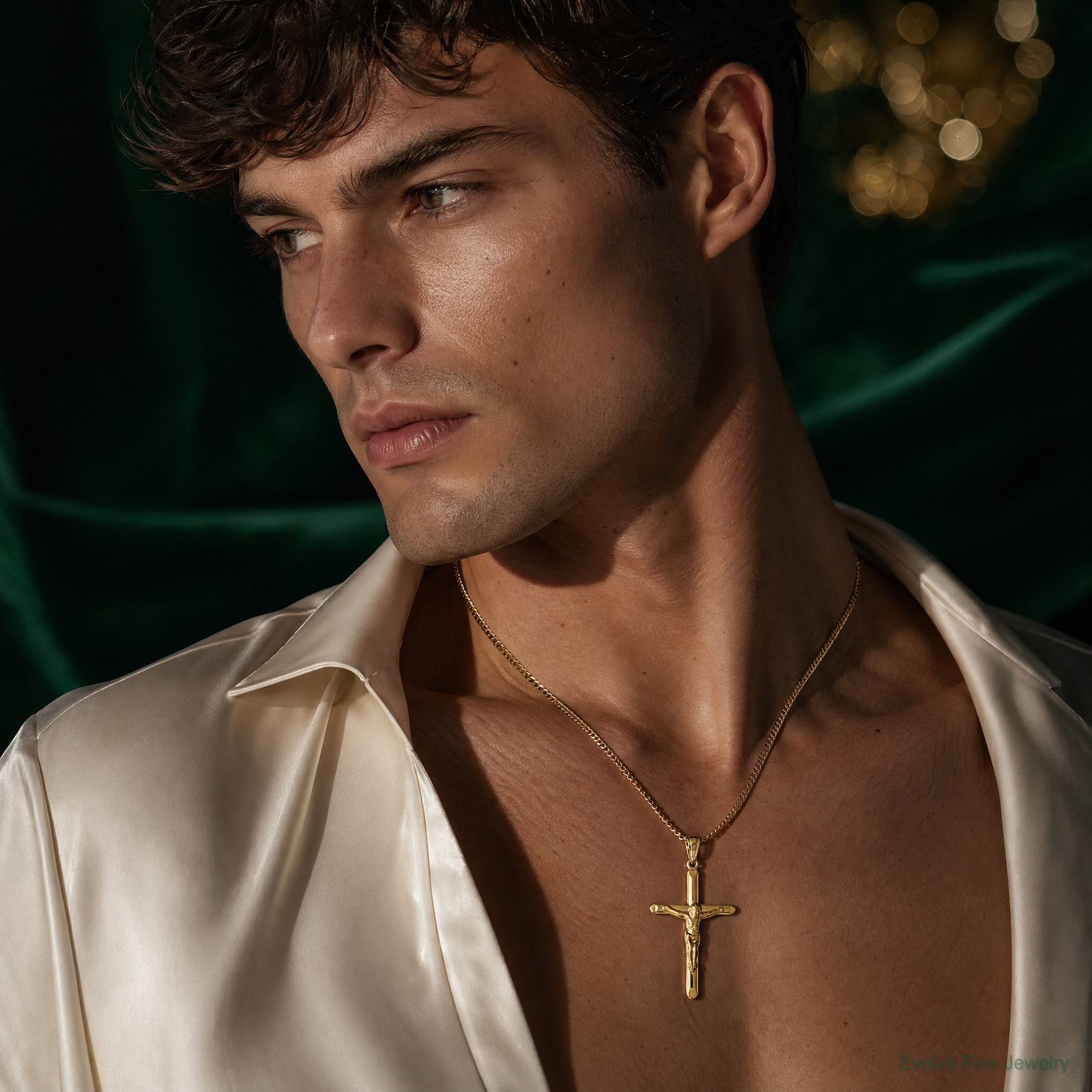 14k Polished Hollow Crucifix Pendant - Model Shot