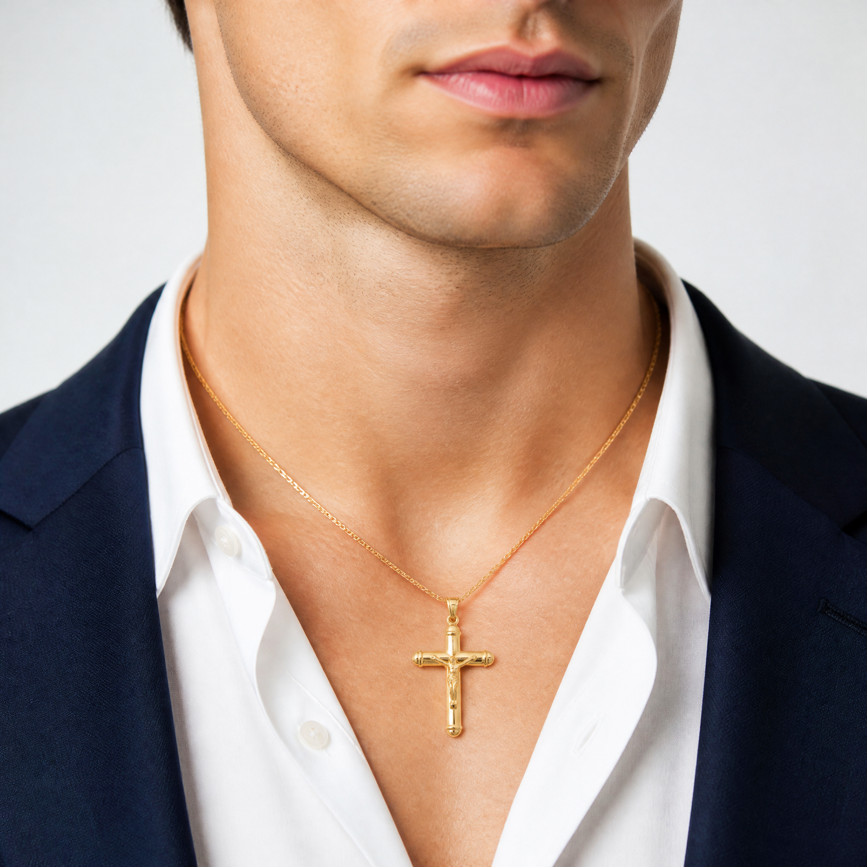 14K Reversible Crucifix Pendant - Model Shot