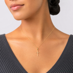 14k Polished Cross Pendant - Model Shot