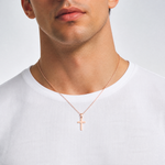 14k Rose Gold Beveled Cross Charm - Model Shot
