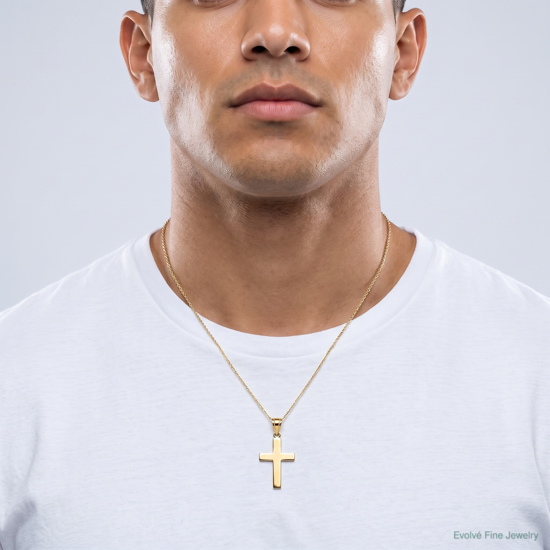 14k Polished Cross Charm - Model Shot