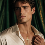 14k Two-tone Hearts Cross Pendant - Model Shot